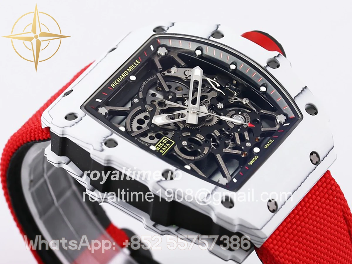 Richard Mille RM 035-01 Rafael Nadal White NTPT on Red Nylon Strap - Image 5