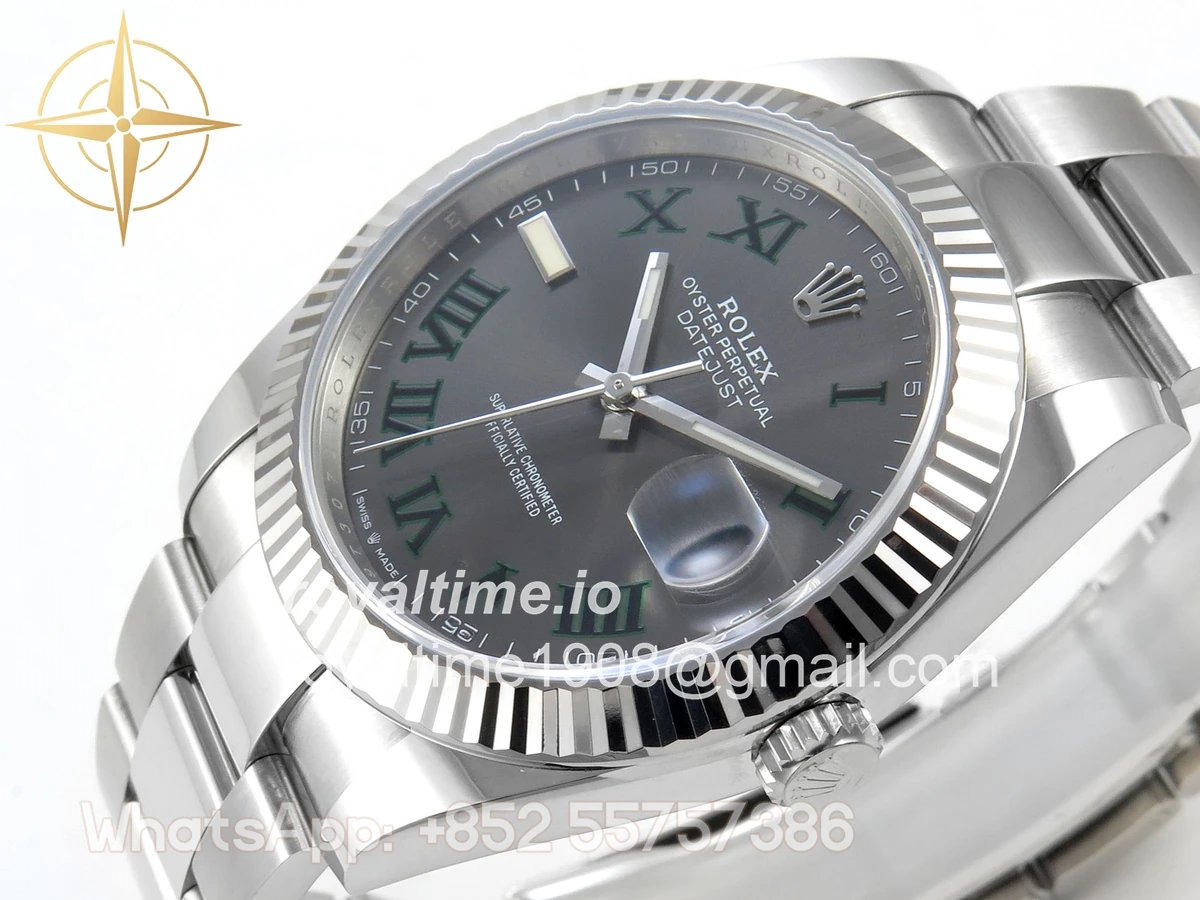 Rolex DateJust 41 126334 904L SS SCF Gray Dial Green Roman on Oyster Bracelet VR3235 - Image 5