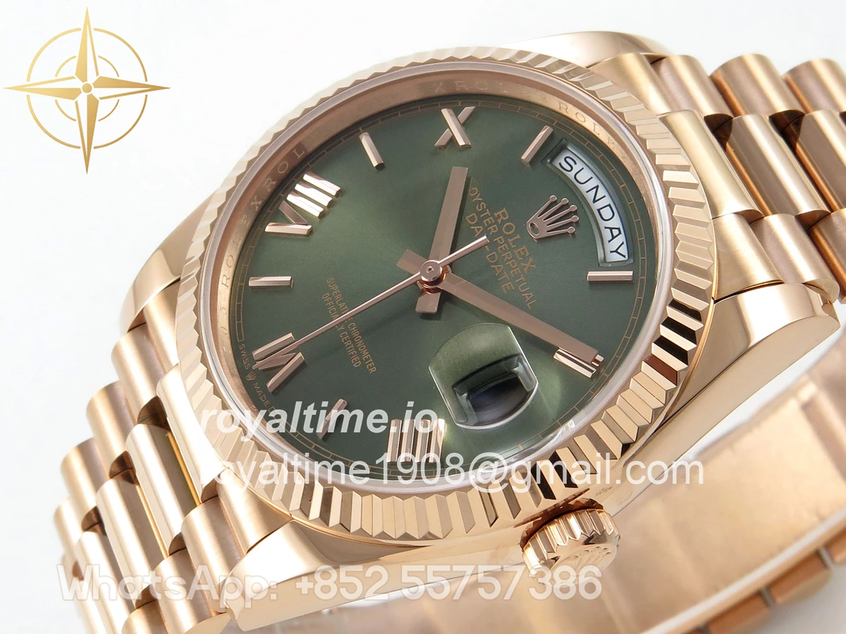 Rolex Day Date 36 RG QF 904L Steel Green Roman Dial on President Bracelet A2836 V3 - Image 5