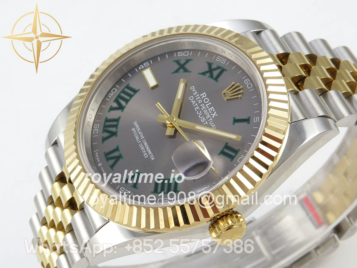 Rolex DateJust 41 126333 QF 904L Steel Gray Dial Green Roman on SS/YG Jubilee Bracelet QF3235 (145g) - Image 5