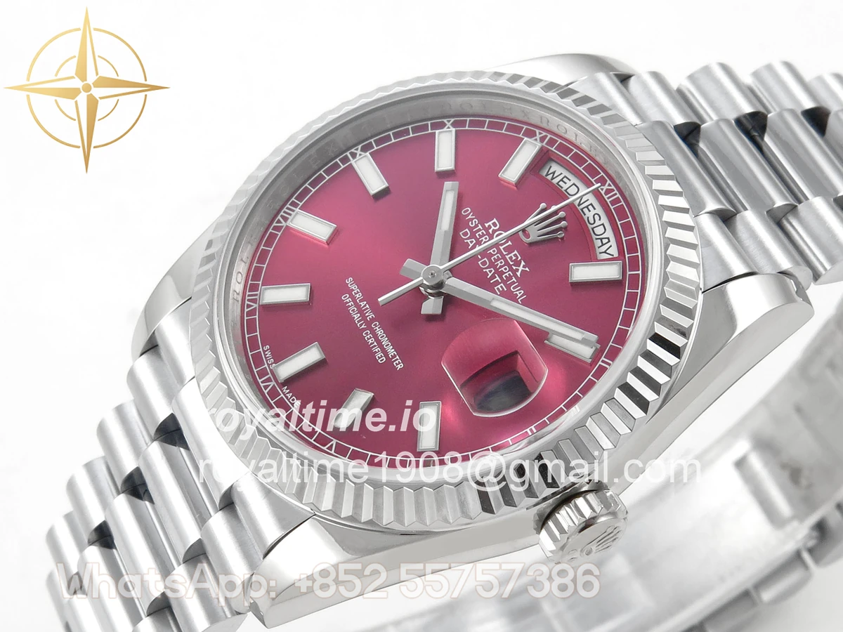 Rolex Day Date 36 SS QF 904L Steel Red Stick Dial on President Bracelet VR3255 V3 - Image 5