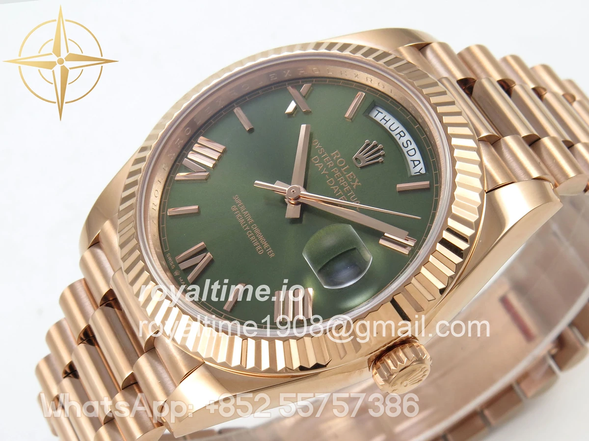 Rolex Day Date 40 RG 228235 QF Green Roman Dial on President Bracelet VR3255 V8 (190g) - Image 5