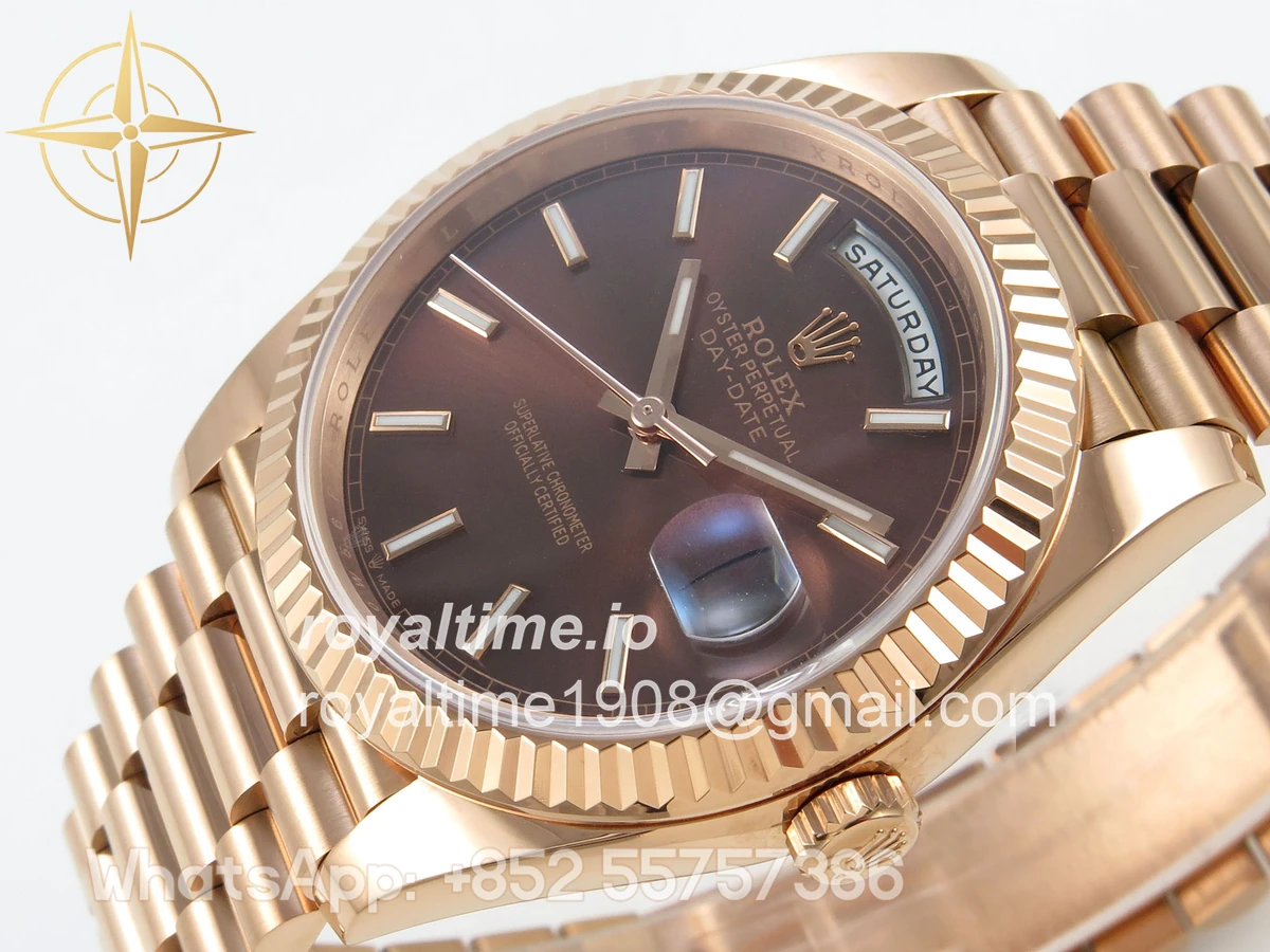 Rolex Day Date 40 RG TMF Brown Stick Dial on President Bracelet VR3255 (Weighted) 208g - Image 5