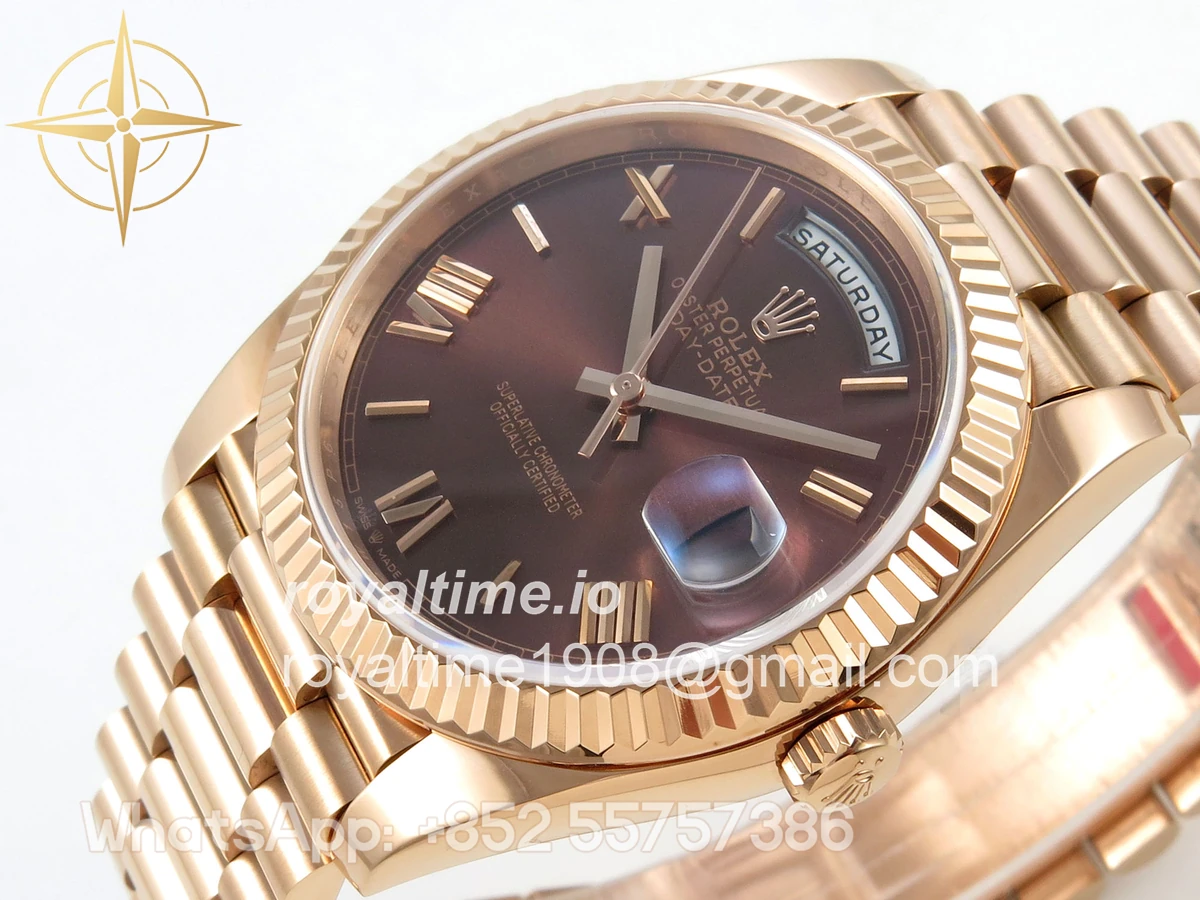Rolex Day Date 40 RG TMF Brown Roman Dial on President Bracelet VR3255 - Image 5