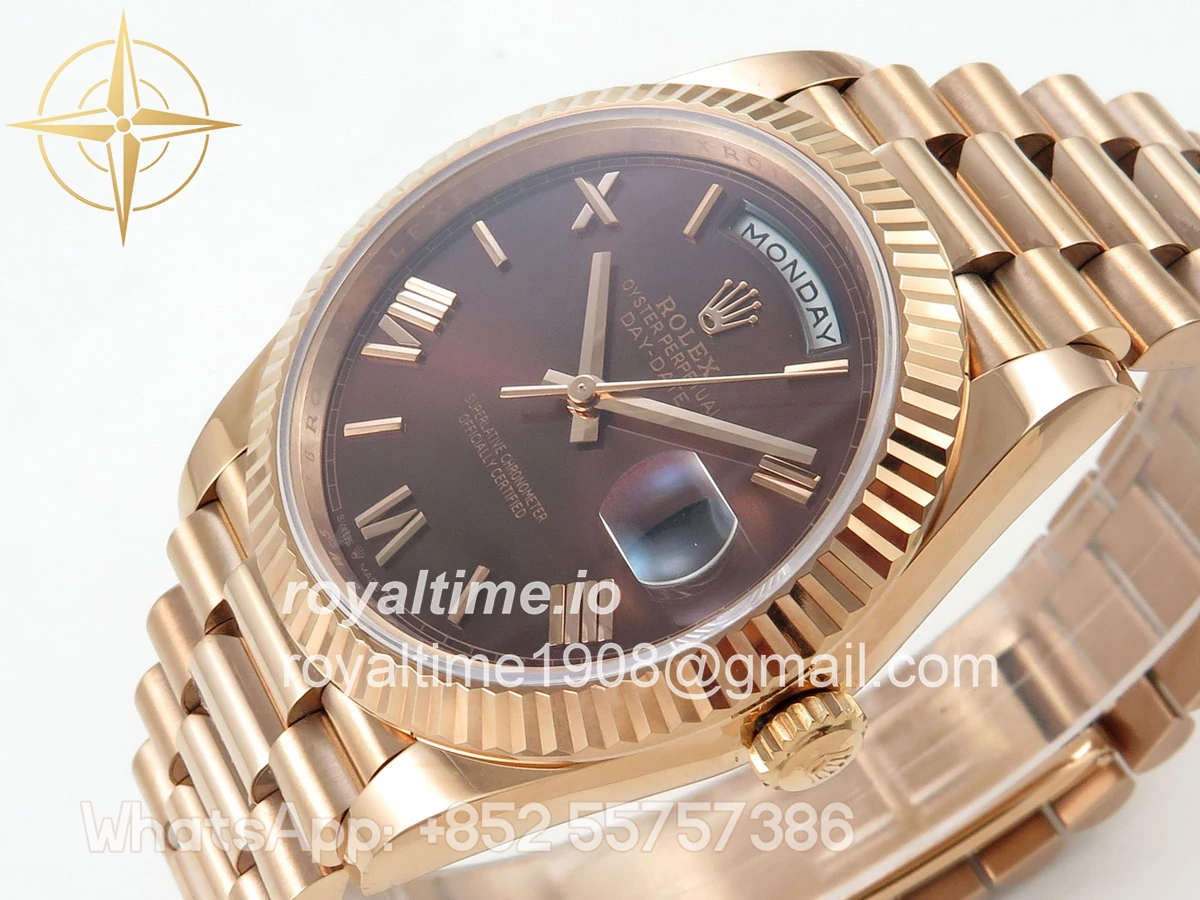 Rolex Day Date 40 RG TMF Brown Roman Dial on President Bracelet VR3255 (220g) - Image 5