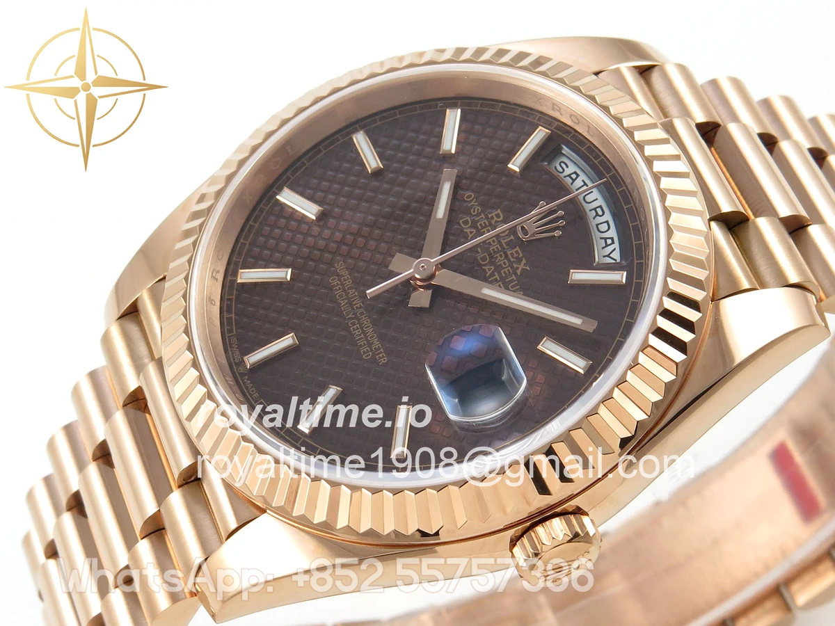Rolex Day Date 40 RG TMF Brown Textured Stick Dial on President Bracelet VR3255 (Weighted) 208g - Image 5