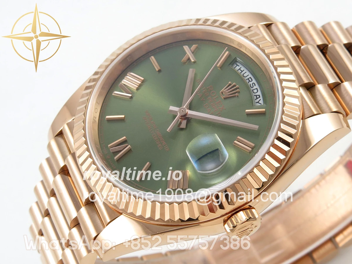 Rolex Day Date 40 RG TMF Green Roman Dial on President Bracelet VR3255 (Weighted) 208g - Image 5