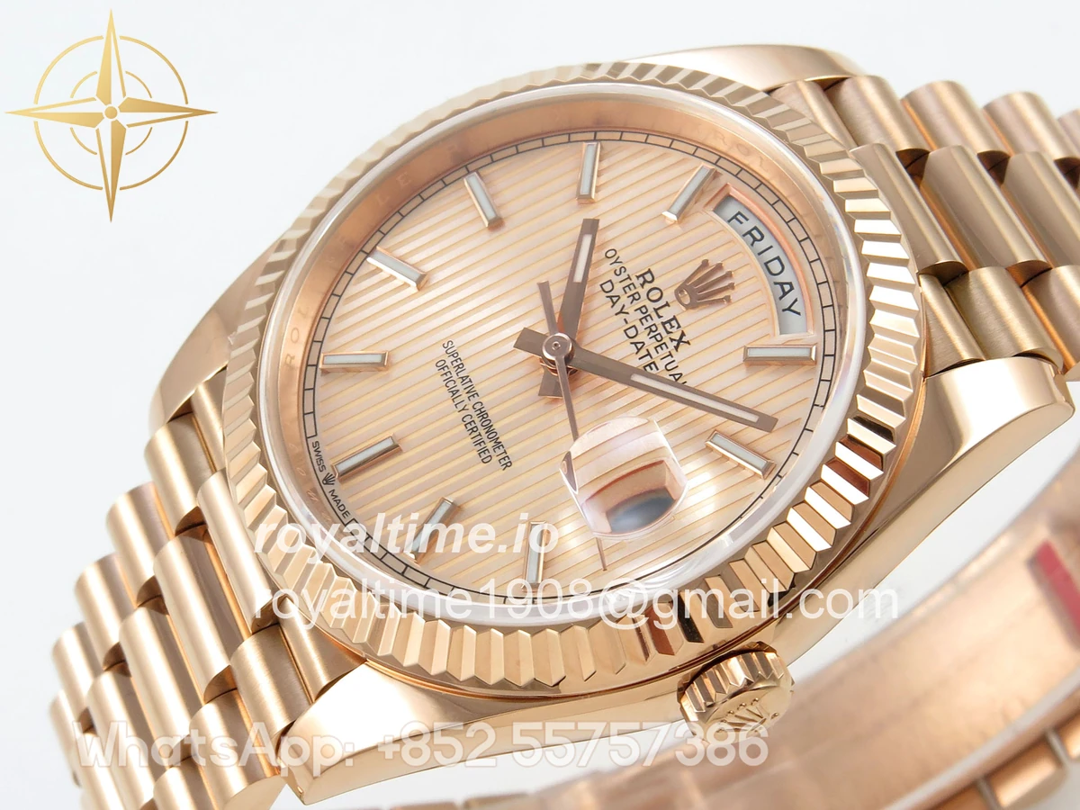 Rolex Day Date 40 RG TMF RG Textured Stick Dial on President Bracelet VR3255 (Weighted) 208g - Image 5