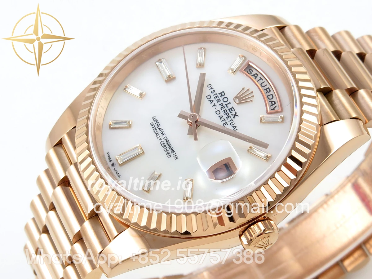 Rolex Day Date 40 RG TMF White MOP Diamonds Dial on President Bracelet VR3255 (Weighted) 208g - Image 5
