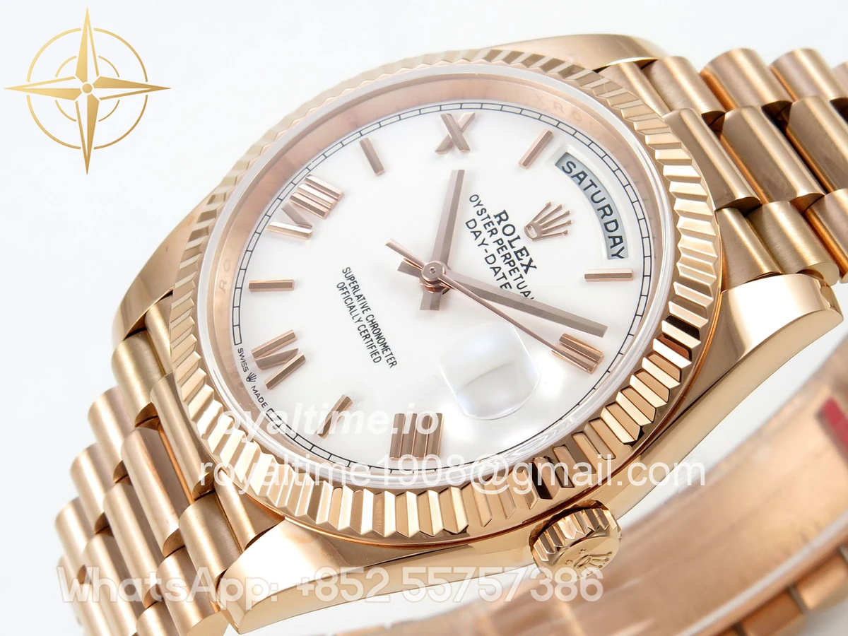 Rolex Day Date 40 RG TMF White Roman Dial on President Bracelet VR3255 (Weighted) 208g - Image 5