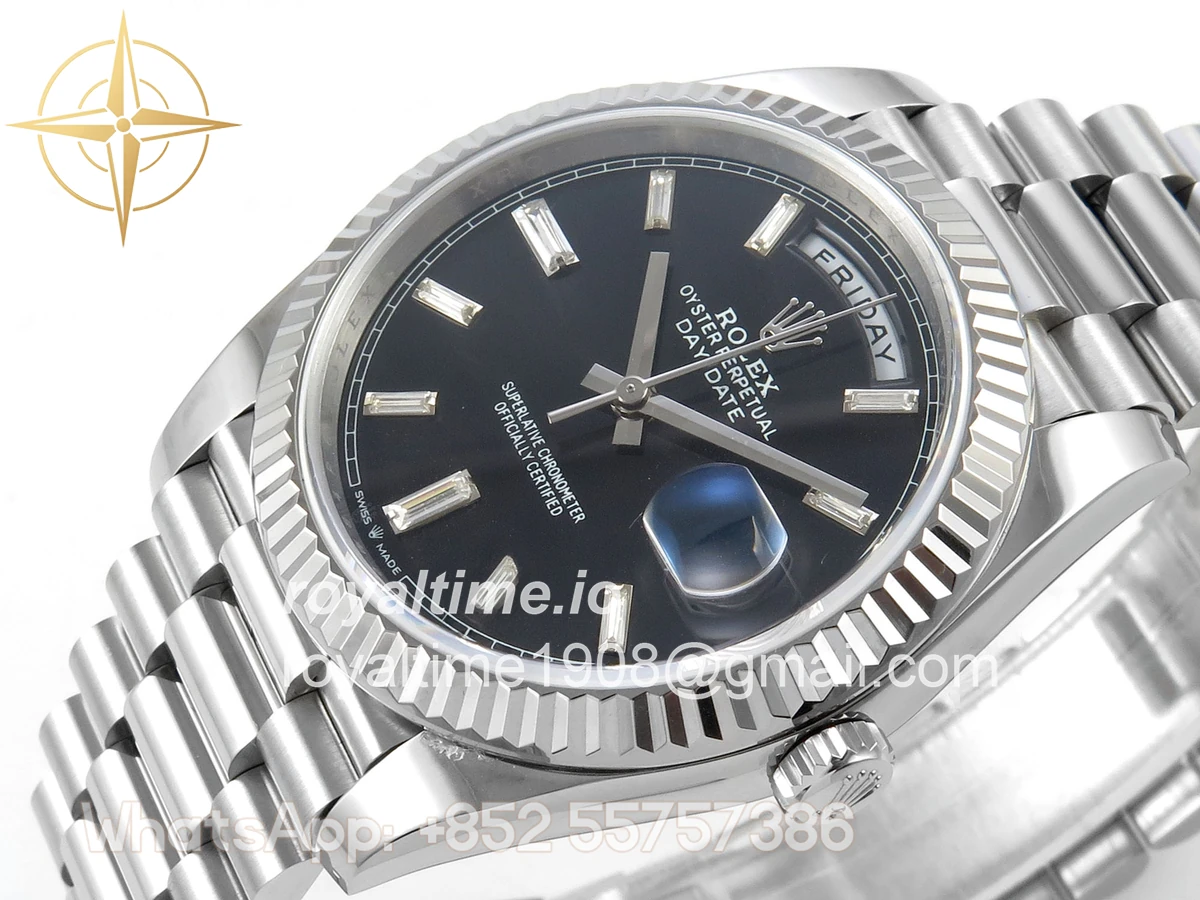 Rolex Day Date 40 SS TMF Black Crystal Dial on President Bracelet VR3255 (Weighted) 208g - Image 5