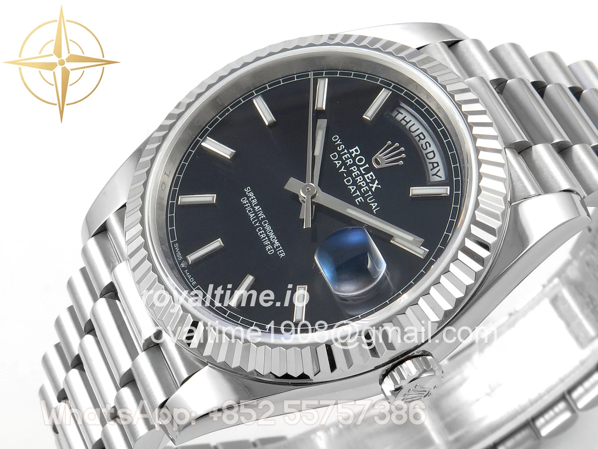 Rolex Day Date 40 SS TMF Black Stick Dial on President Bracelet VR3255 (Weighted) 208g - Image 5
