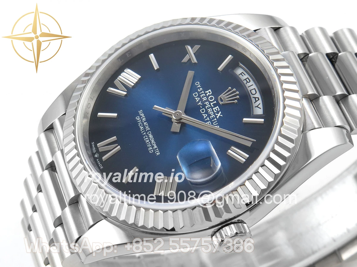 Rolex Day Date 40 SS TMF Blue Ombre Roman Dial on President Bracelet VR3255 (Weighted) 208g - Image 5