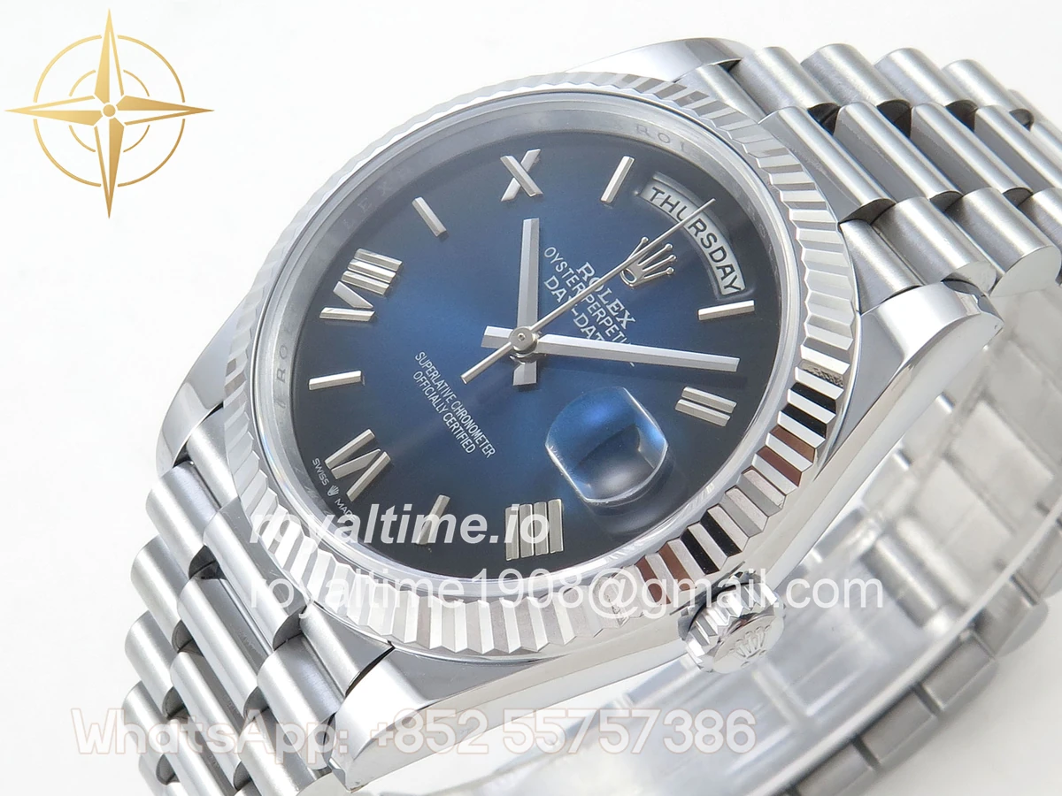 Rolex Day Date 40 SS TMF Blue Roman Dial on President Bracelet VR3255 (220g) - Image 5