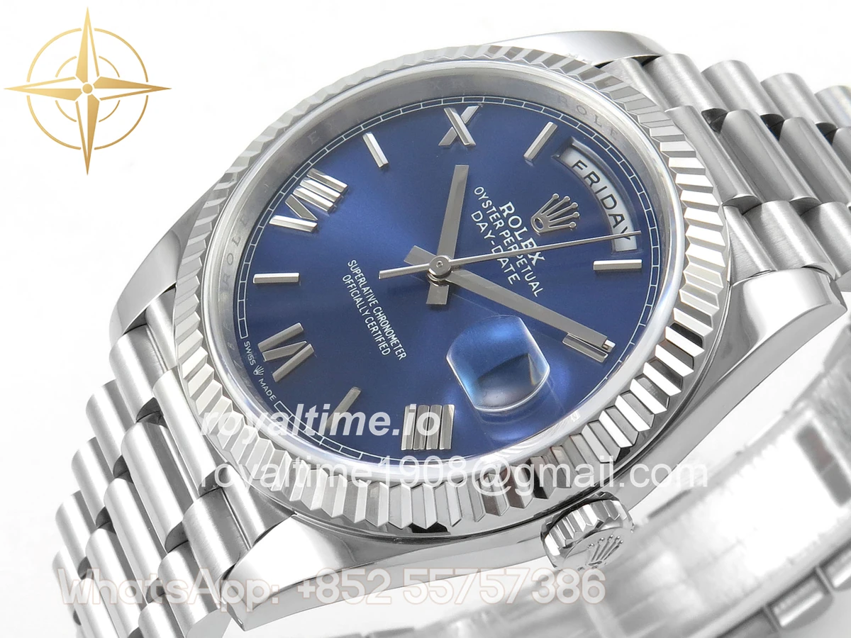 Rolex Day Date 40 SS TMF Blue Roman Dial on President Bracelet VR3255 (Weighted) 208g - Image 5