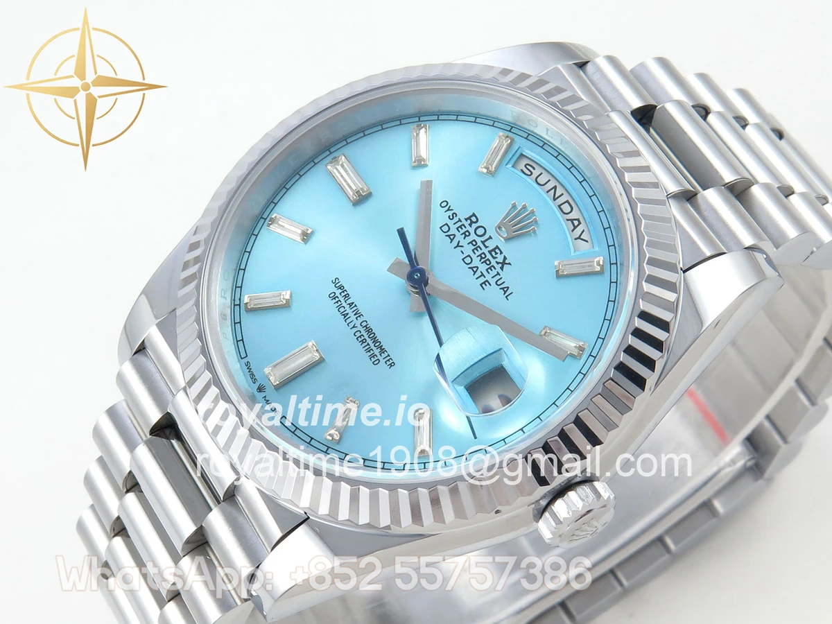 Rolex Day Date 40 SS TMF Ice Blue Crystal Dial on President Bracelet VR3255 (220g) - Image 5