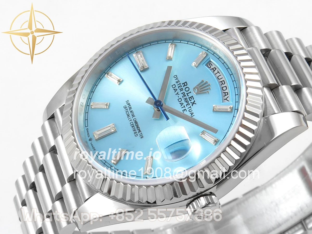 Rolex Day Date 40 SS TMF Ice Blue Crystal Dial on President Bracelet VR3255 (Weighted) 208g - Image 5
