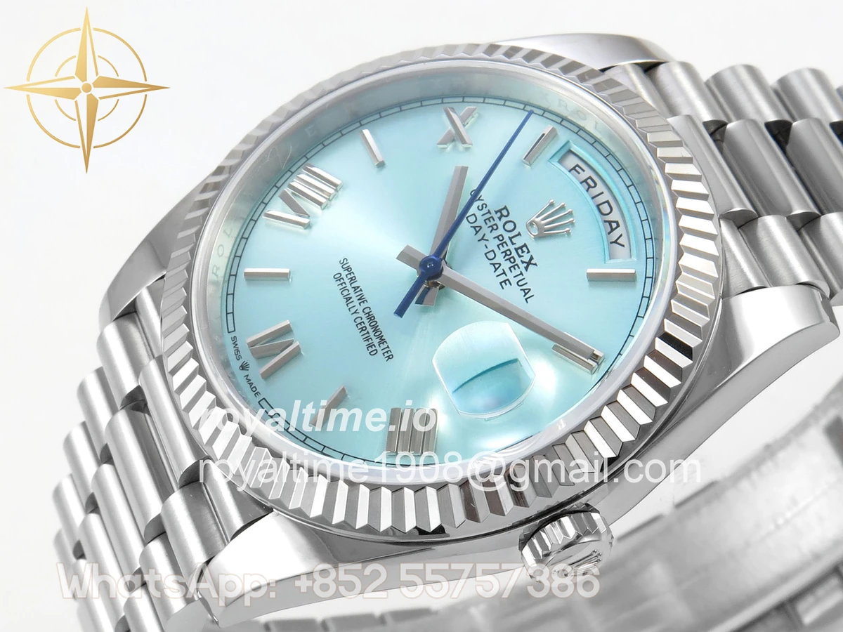 Rolex Day Date 40 SS TMF Ice Blue Roman Dial on President Bracelet VR3255 (Weighted) 208g - Image 5