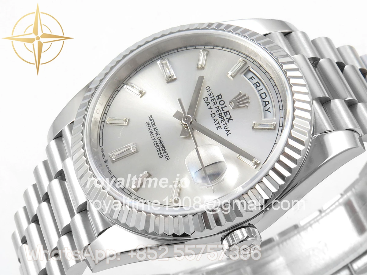 Rolex Day Date 40 SS TMF Silver Crystal Dial on President Bracelet VR3255 (Weighted) 208g - Image 5