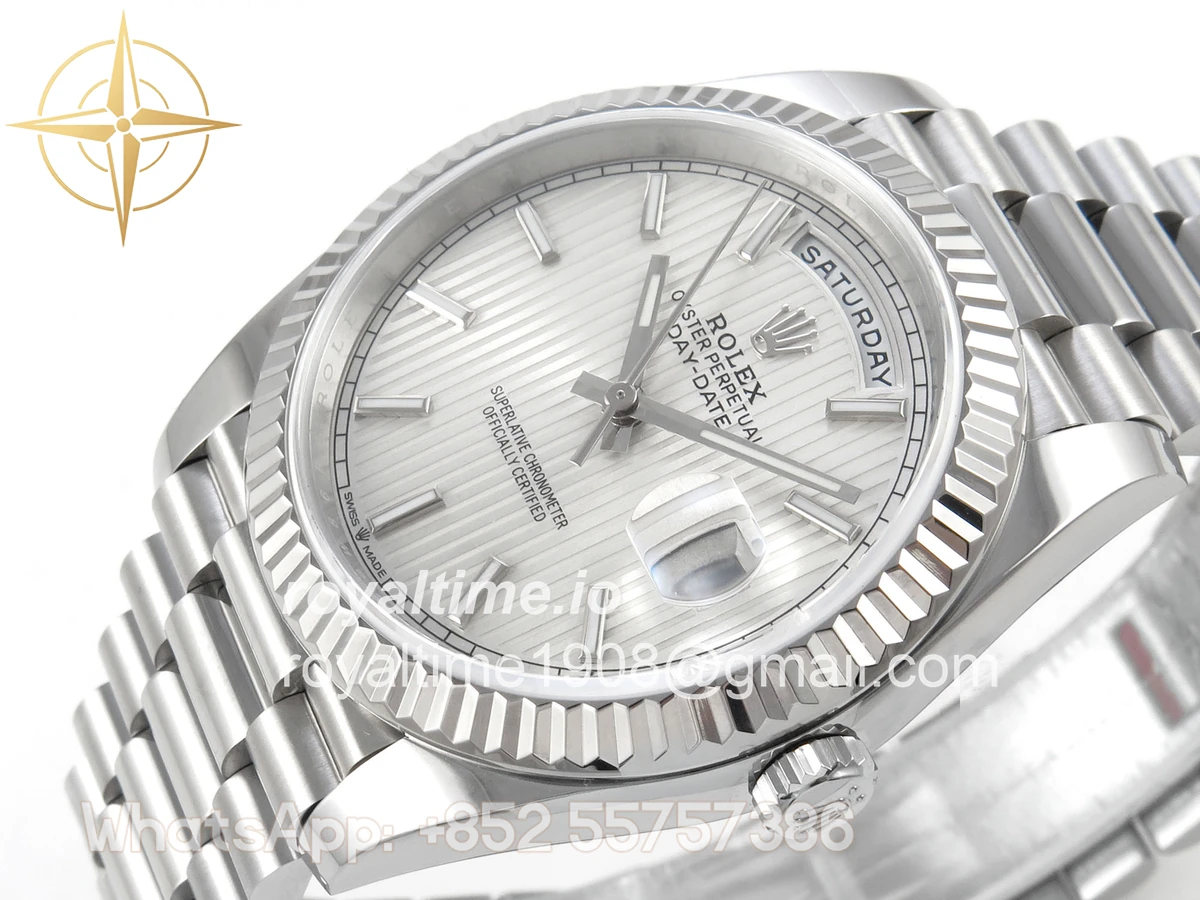 Rolex Day Date 40 SS TMF Silver Textured Stick Dial on President Bracelet VR3255 (Weighted) 208g - Image 5