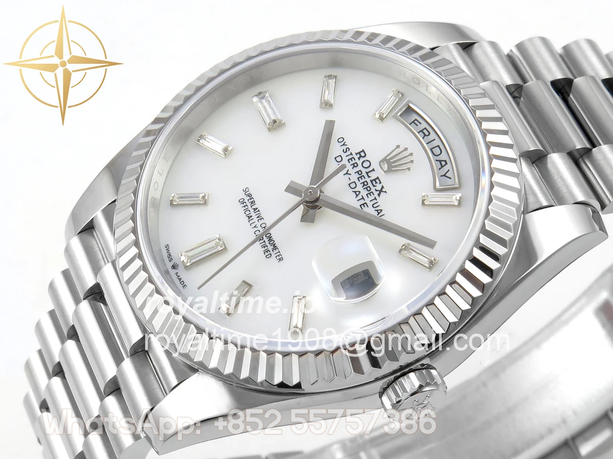 Rolex Day Date 40 SS TMF White MOP Crystal Dial on President Bracelet VR3255 (Weighted) 208g - Image 5