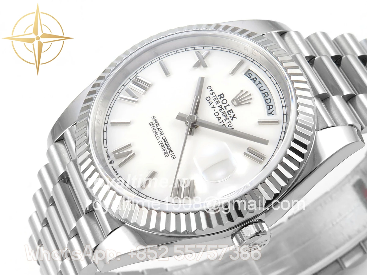 Rolex Day Date 40 SS TMF White Roman Dial on President Bracelet VR3255 (Weighted) 208g - Image 5