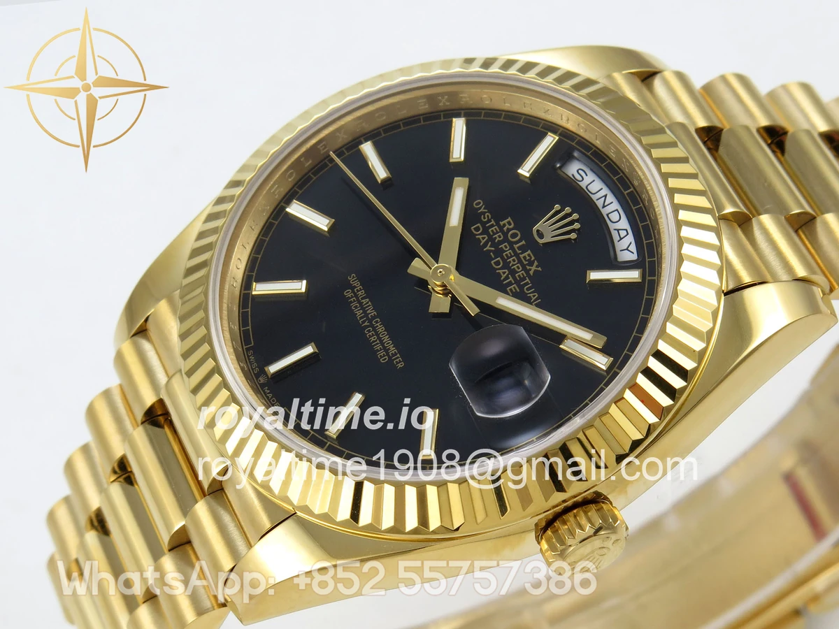 Rolex Day Date 40 YG 228238 QF Black Stick Dial on President Bracelet A2836 V6 (200g) - Image 5