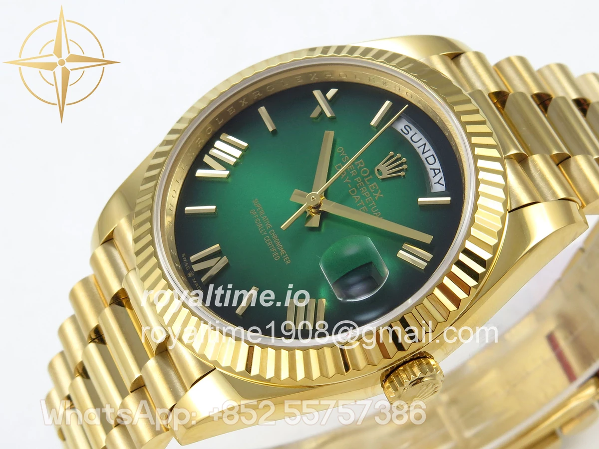 Rolex Day Date 40 YG 228238 QF Green Ombre Roman Dial on President Bracelet A2836 V6 (200g) - Image 5