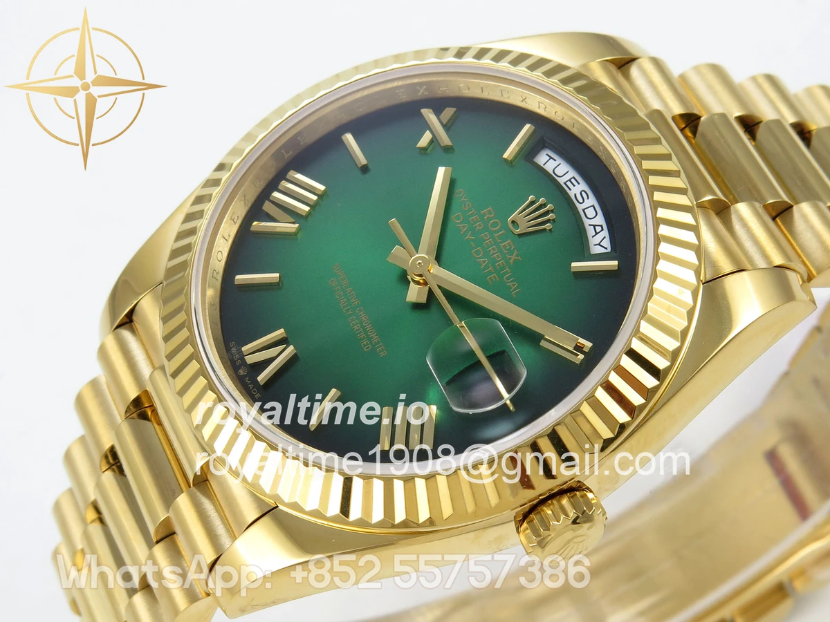 Rolex Day Date 40 YG 228238 QF Green Ombre Roman Dial on President Bracelet VR3255 V8 (190g) - Image 5