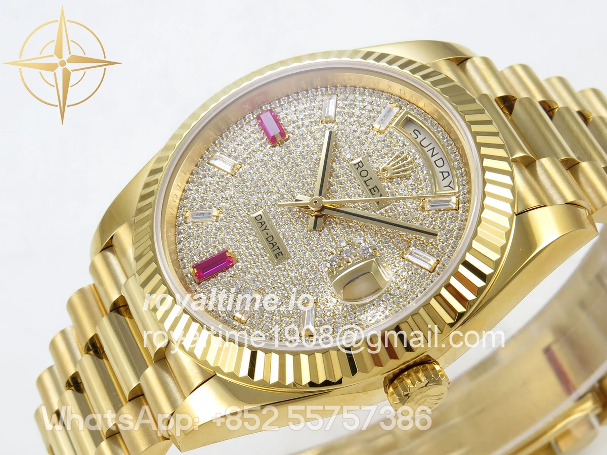Rolex Day Date 40 YG 228238 QF Pave Diamond And Ruby Dial on President Bracelet A2836 V6 (200g) - Image 5