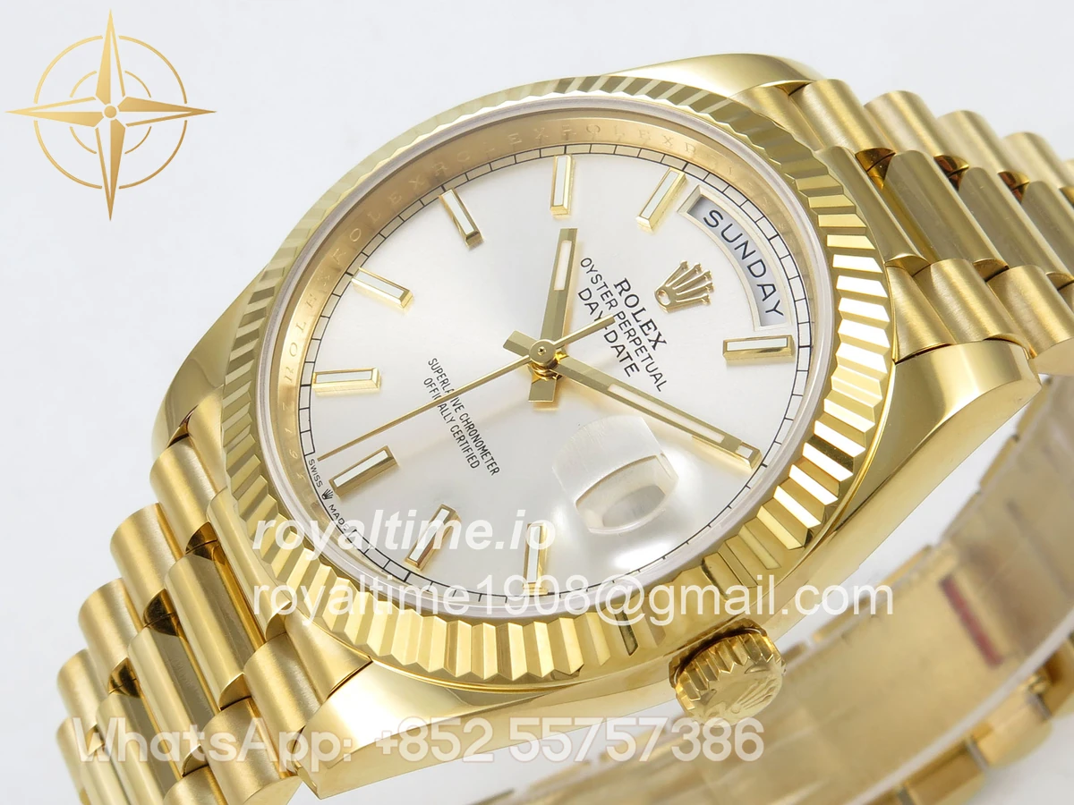 Rolex Day Date 40 YG 228238 QF Silver Stick Dial on President Bracelet A2836 V6 (200g) - Image 5