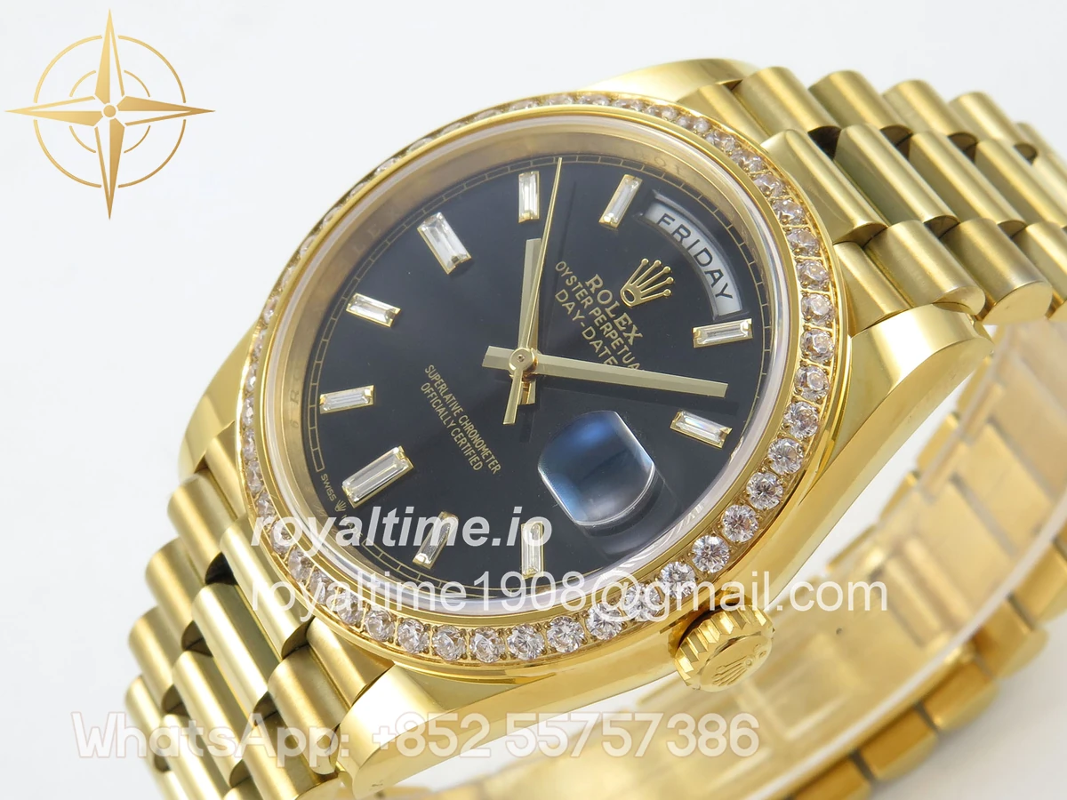 Rolex Day Date 40 YG TMF Black Crystal Dial Diamonds Bezel on President Bracelet VR3255 (220g) - Image 5