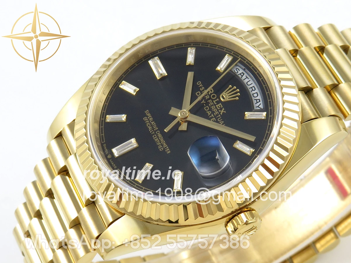 Rolex Day Date 40 YG TMF Black Diamonds Dial on President Bracelet VR3255 (Weighted) 208g - Image 5