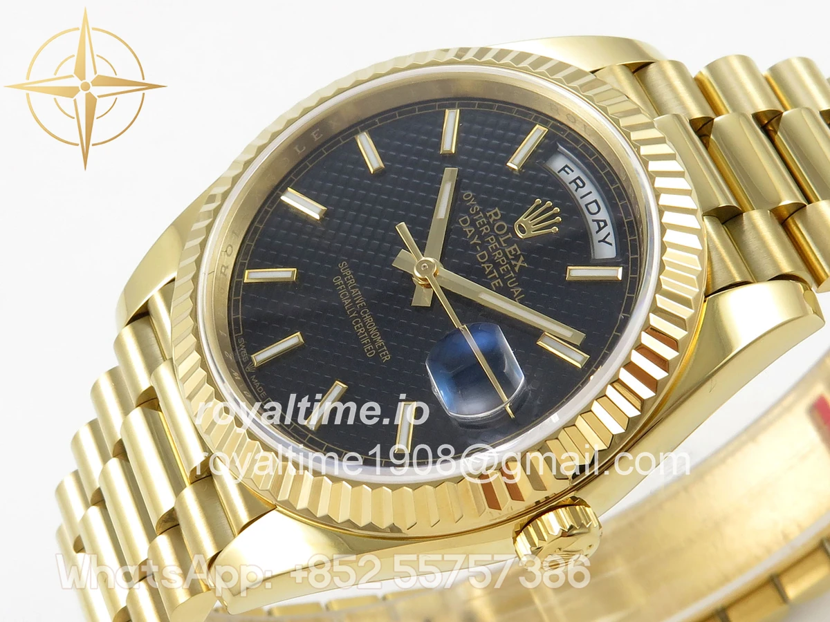 Rolex Day Date 40 YG TMF Black Textured Stick Dial on President Bracelet VR3255 - Image 5