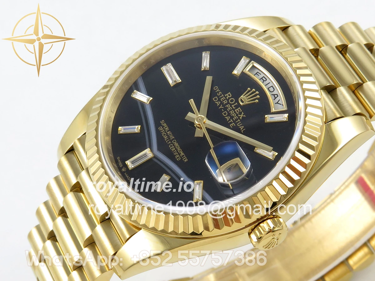Rolex Day Date 40 YG TMF Black Wave Diamonds Dial on President Bracelet VR3255 (Weighted) 208g - Image 5