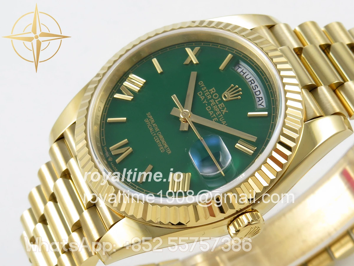 Rolex Day Date 40 YG TMF Green Roman Dial on President Bracelet VR3255 (Weighted) 208g - Image 5