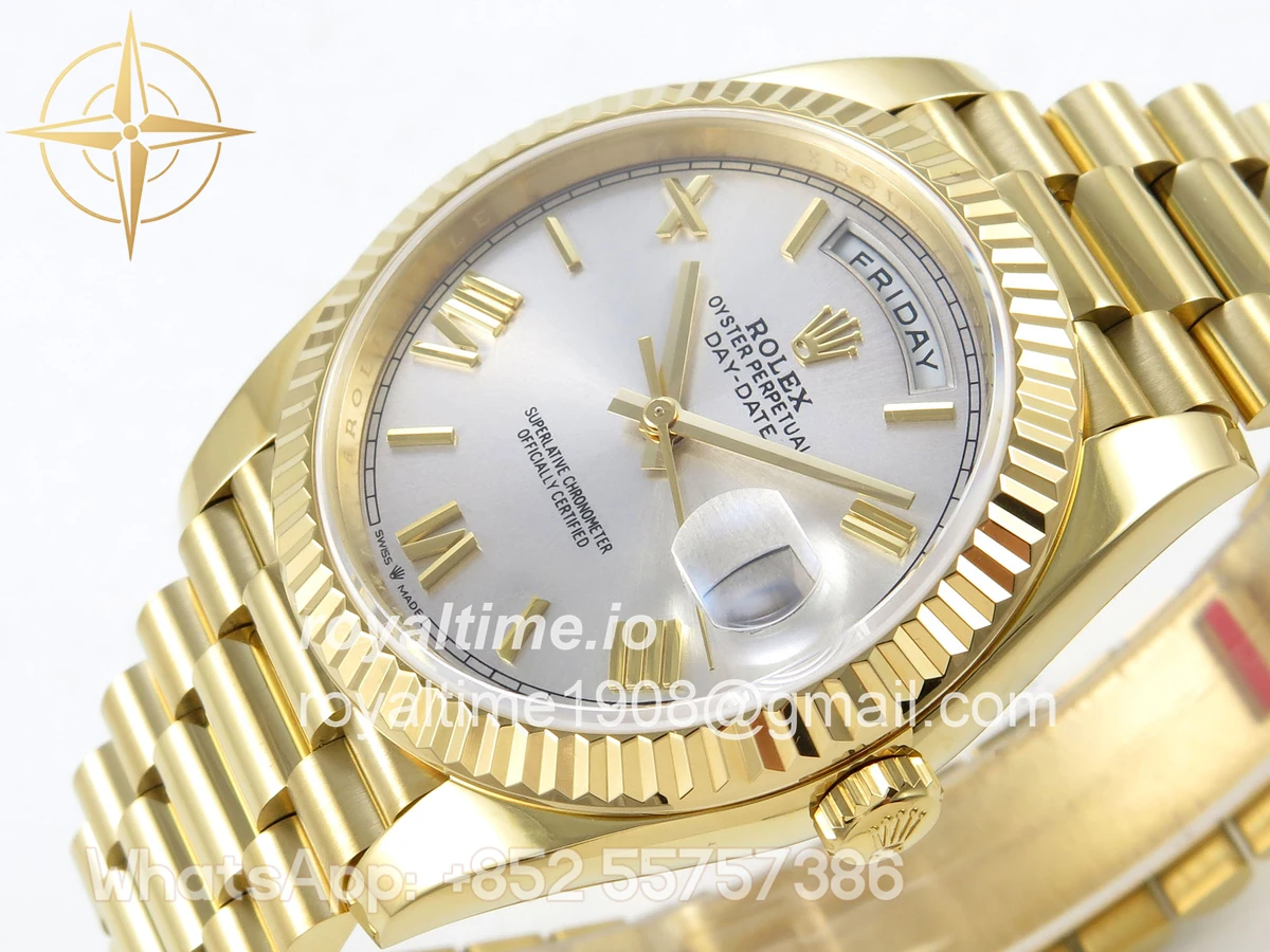 Rolex Day Date 40 YG TMF Silver Roman Dial on President Bracelet VR3255 (Weighted) 208g - Image 5