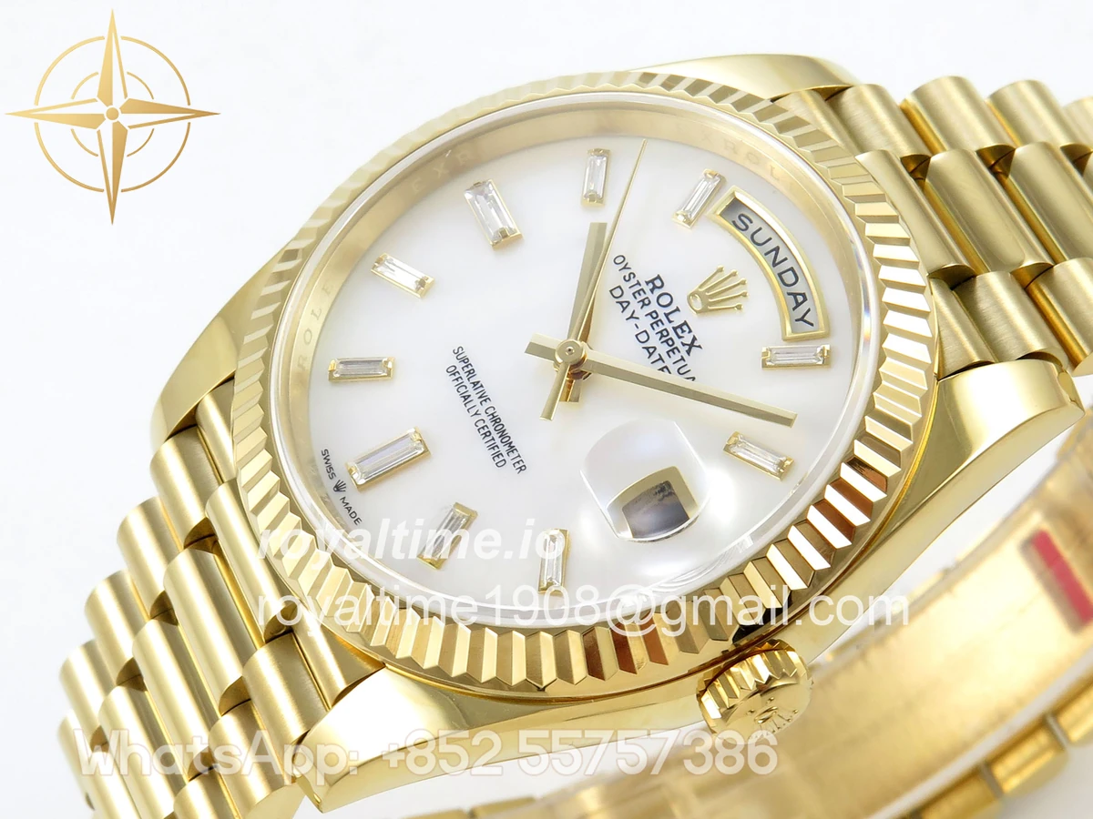 Rolex Day Date 40 YG TMF White MOP Diamonds Dial on President Bracelet VR3255 (Weighted) 208g - Image 5