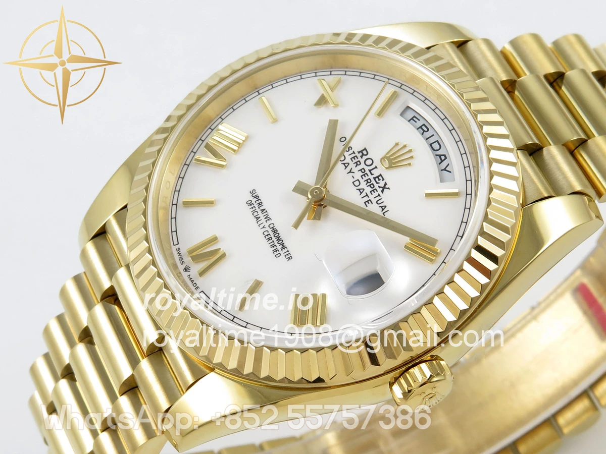 Rolex Day Date 40 YG TMF White Roman Dial on President Bracelet VR3255 (Weighted) 208g - Image 5