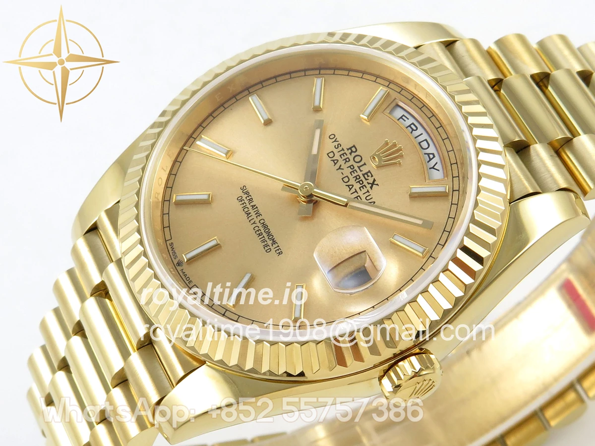 Rolex Day Date 40 YG TMF YG Stick Dial on President Bracelet VR3255 (Weighted) 208g - Image 5