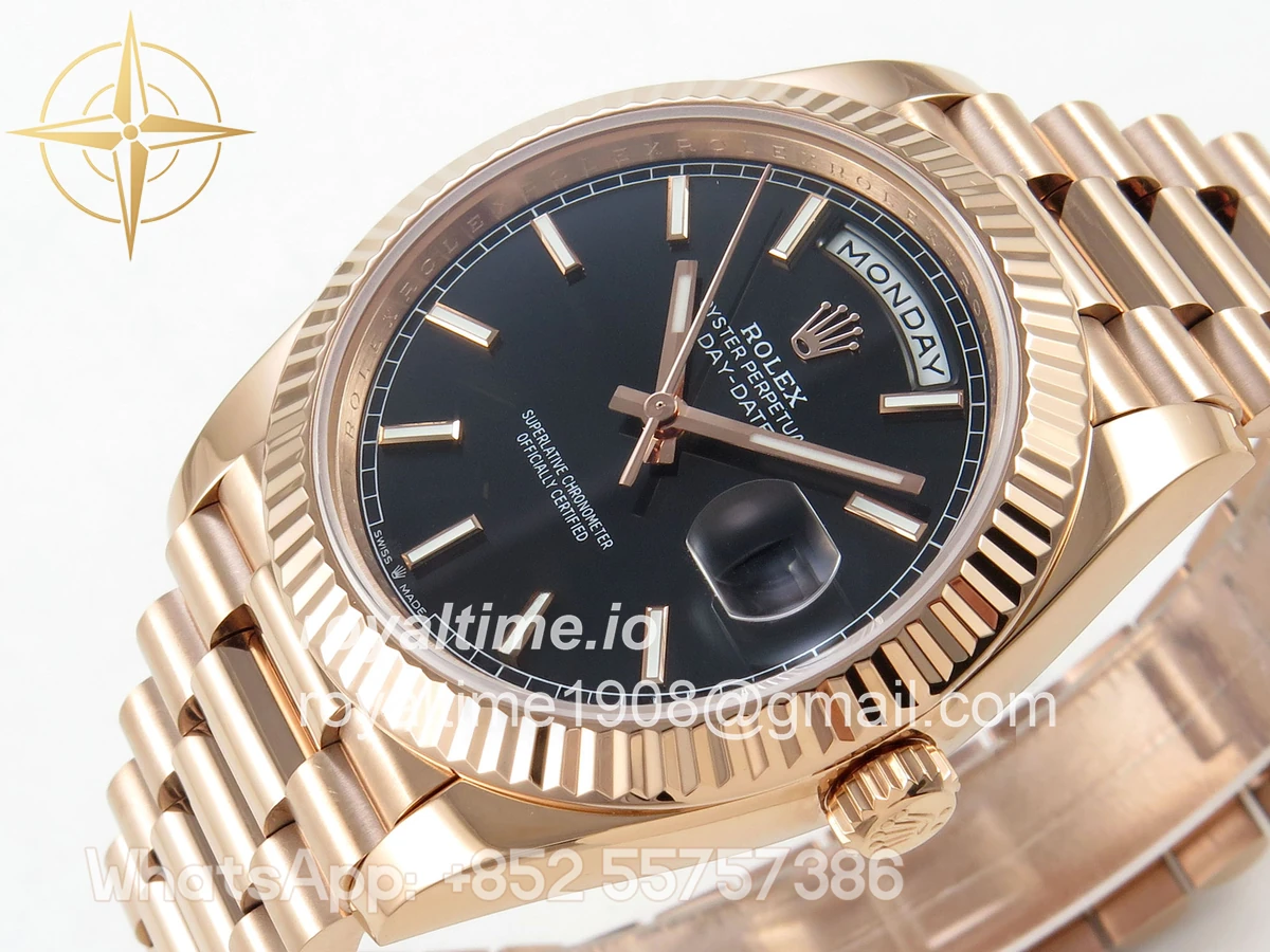 Rolex DayDate 40 RG QF 904L Steel Black Stick Dial on President Bracelet VR3255 V8 (Gain Weight) - Image 5