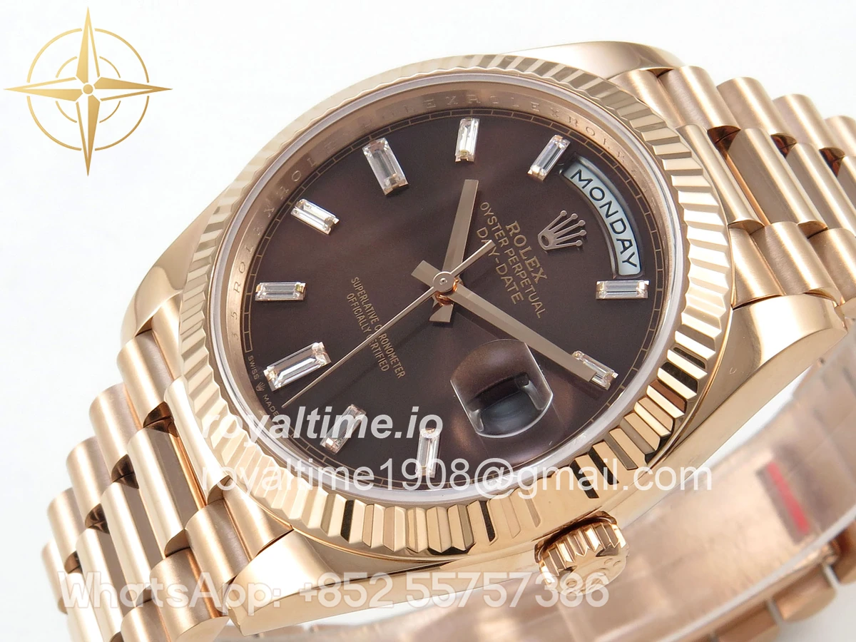 Rolex DayDate 40 RG QF 904L Steel Brown Crystal Dial on President Bracelet VR3255 V8 (Gain Weight) - Image 5