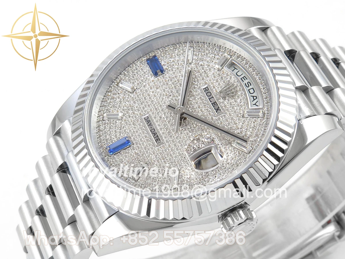 Rolex DayDate 40 SS QF 904L Steel Diamonds Dial on President Bracelet VR3255 V8 (Gain Weight) - Image 5