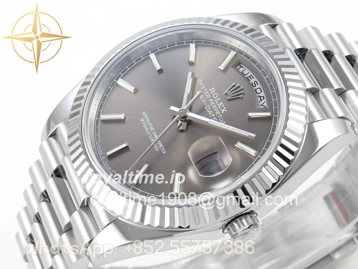Rolex DayDate 40 SS QF 904L Steel Gray Stick Dial on President Bracelet VR3255 V8 (Gain Weight) - Image 5