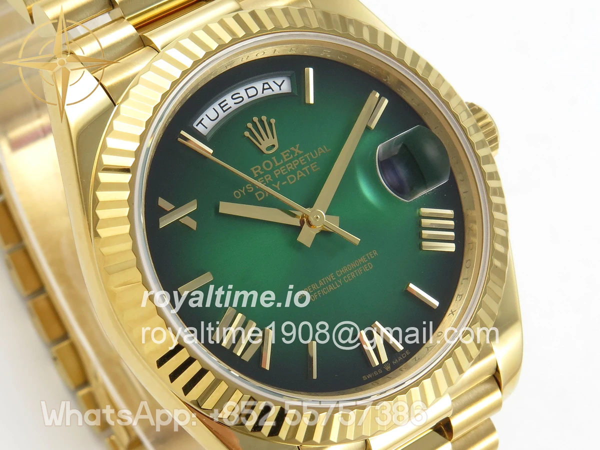 Rolex DayDate 40 YG QF 904L Steel Green Ombre Roman Dial on President Bracelet VR3255 V8 (Gain Weight) - Image 5