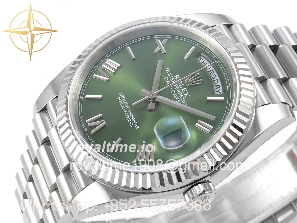 Rolex Day Date 40 SS TMF Green Roman Dial on President Bracelet VR3255 (Weighted) 208g - Image 5
