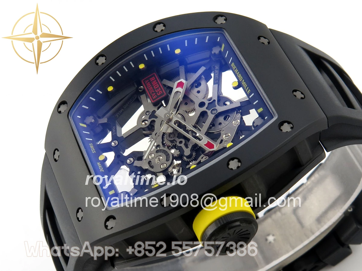 Richard Mille RM035 Americas Manual Carbon/Black Ceramic ZF Skeleton Dial On Black Rubber Strap RMUL1 - Image 5