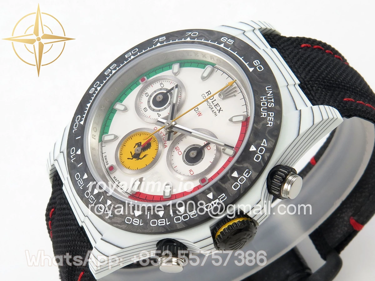 Rolex Daytona DIW Ferrari White Carbon DIWF White Italy Dial on Black Nylon Strap DD4801 - Image 5