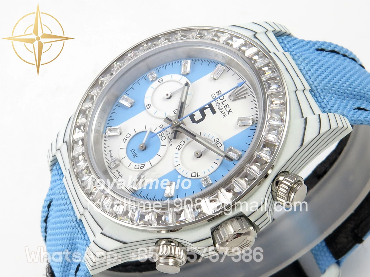 Rolex Daytona DIW White Carbon Case DIWF Edition Baby Blue/White Crystal Dial Crystal Bezel on Baby Blue Nylon Strap DD4801 - Image 5