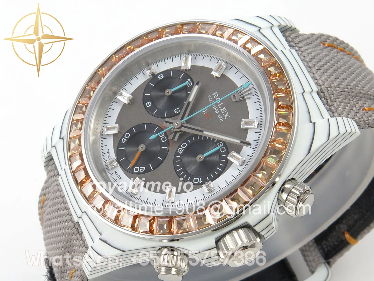 Rolex Daytona DIW White Carbon Case DIWF Edition Gray/Black Crystal Dial Crystal Bezel on Gray Nylon Strap DD4801 - Image 5